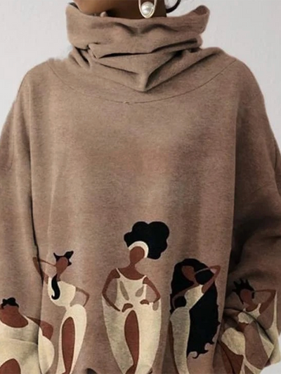 Long Sleeves Loose Figure Printed Heaps Collar Hoodies&Sweatshirt Tops