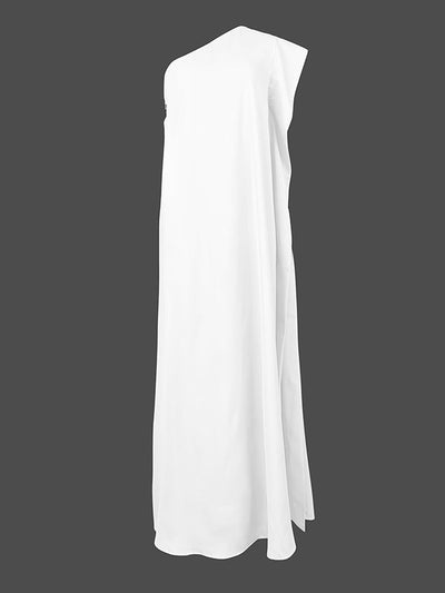 Loose Asymmetric Solid Color Split-Joint One-Shoulder Maxi Dresses