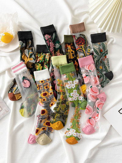 Animal Printed Breathable See-Through Split-Joint Sweat-Absorbing Socks Accessories