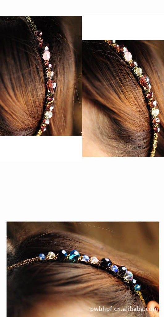 korean colorful flash irregular crystal around the wide side headband