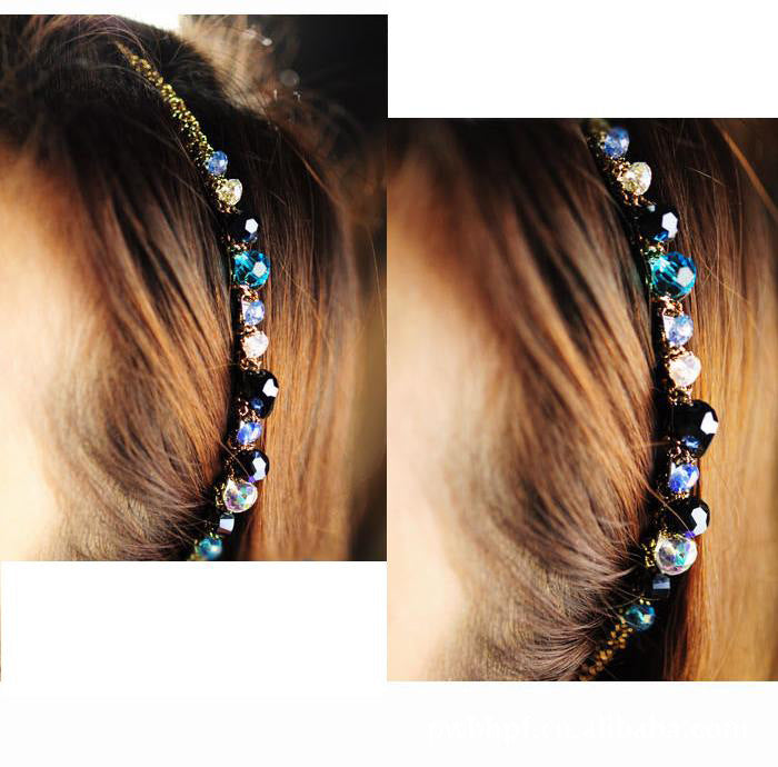 korean colorful flash irregular crystal around the wide side headband