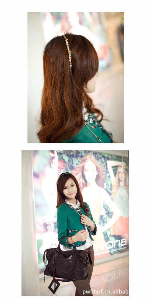 korean colorful flash irregular crystal around the wide side headband