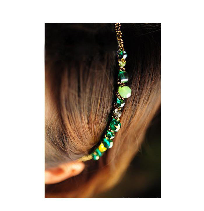 korean colorful flash irregular crystal around the wide side headband