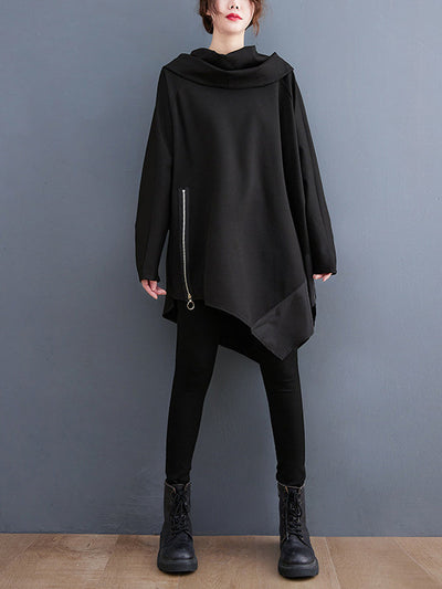 Original Loose Irregular Zipper Long Sleeves Sweatshirt