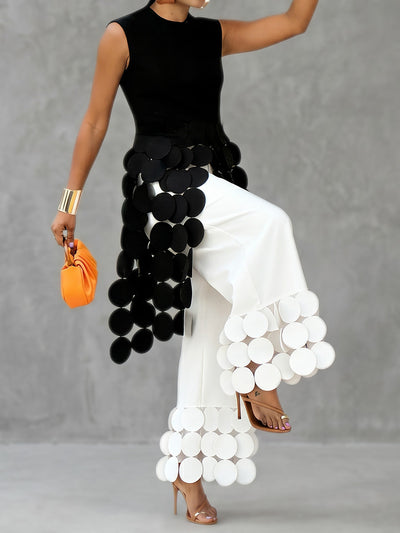 Wide Leg Solid Color Tasseled Pants Trousers