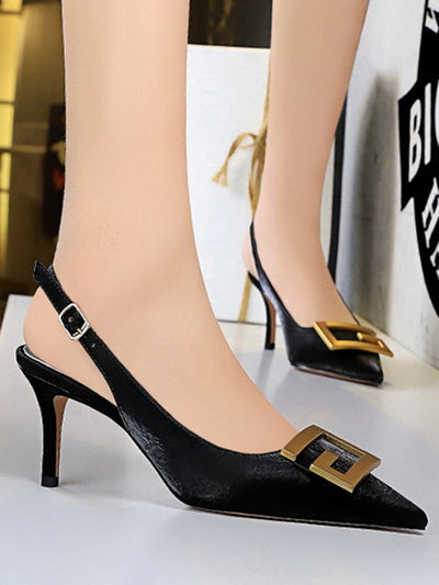 Belt Buckle Pointed-Toe Pumps Sling Shoes