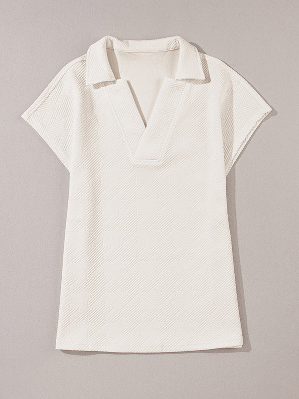 Loose Short Sleeves Solid Color V-Neck T-Shirts Tops