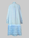 A-Line Long Sleeves Layered Pleated Pockets Solid Color Split-Joint Lapel Midi Dresses Shirt Dress