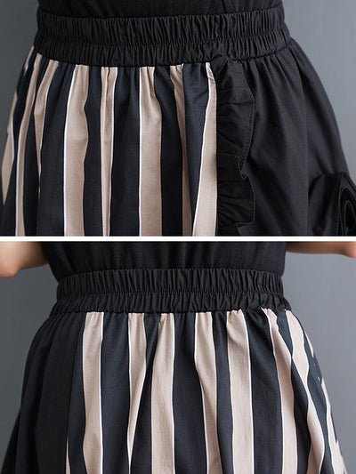 Elastics High Waisted Loose Flower-Embellished Split-Joint Skirts Bottoms