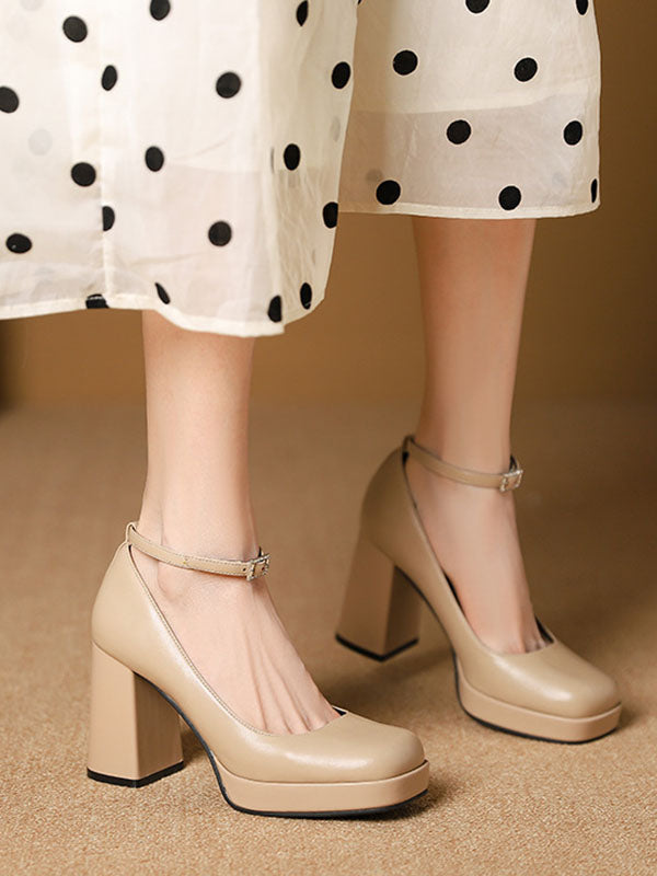 Lace-Up Shallow Cut Square-Toe Mary Janes Pumps