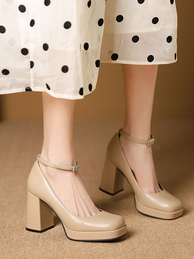 Lace-Up Shallow Cut Square-Toe Mary Janes Pumps