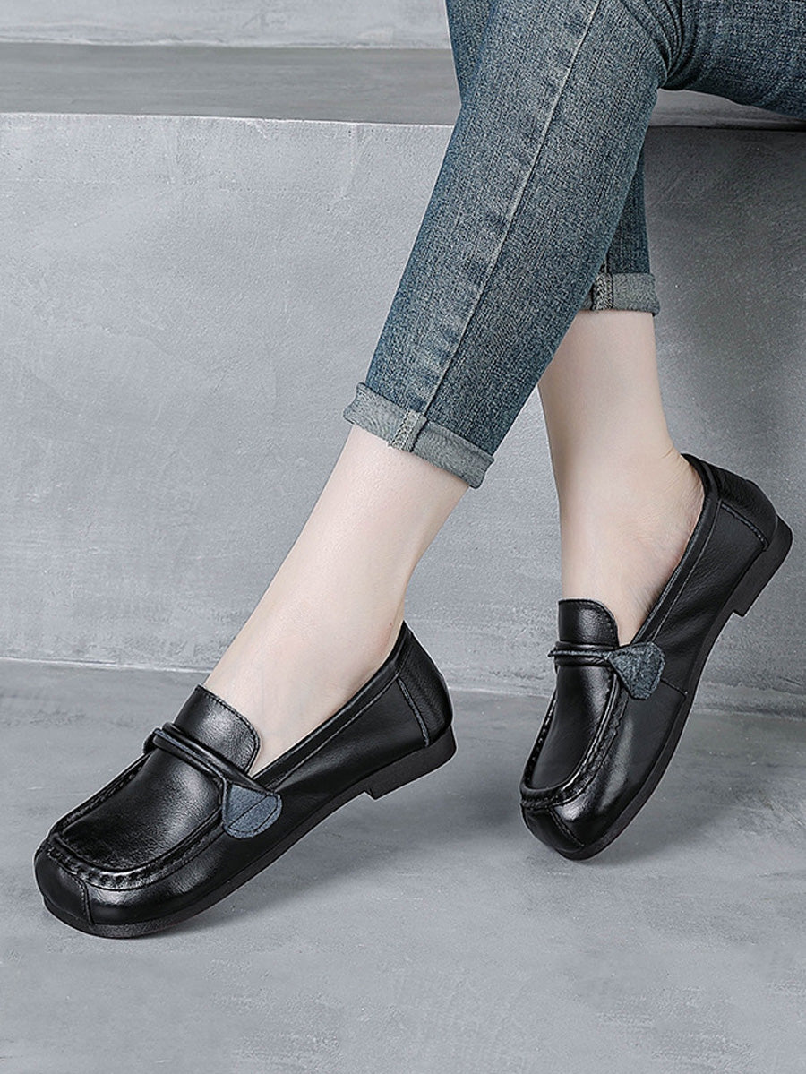 Women Spring Retro Genuine Leather Low Heel Shoes