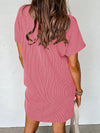 A-Line Loose Contrast Color Pockets Split-Joint Striped Round-Neck Mini Dresses