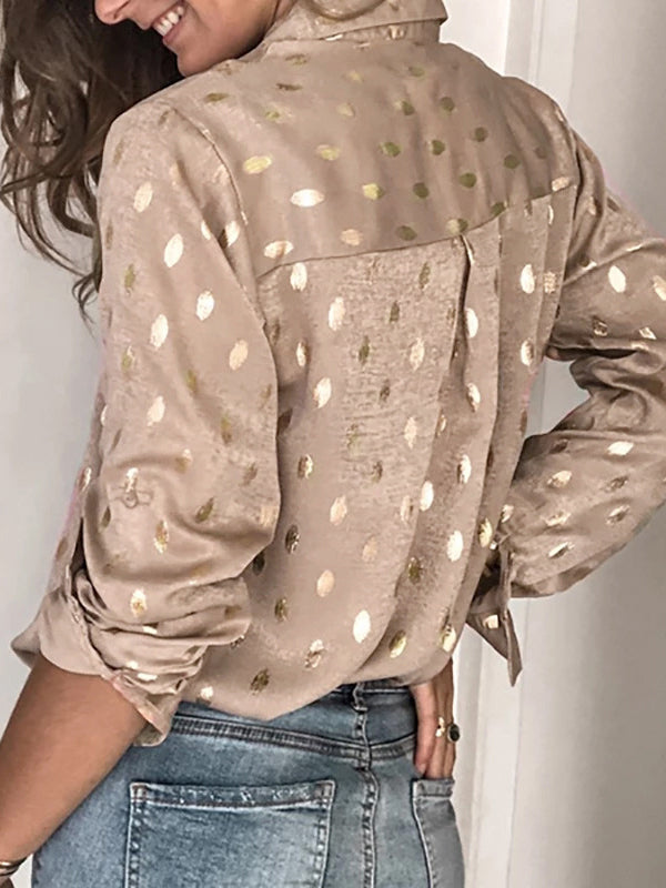 Long Sleeves Loose Bronzing Buttoned Lapel Blouses&Shirts Tops