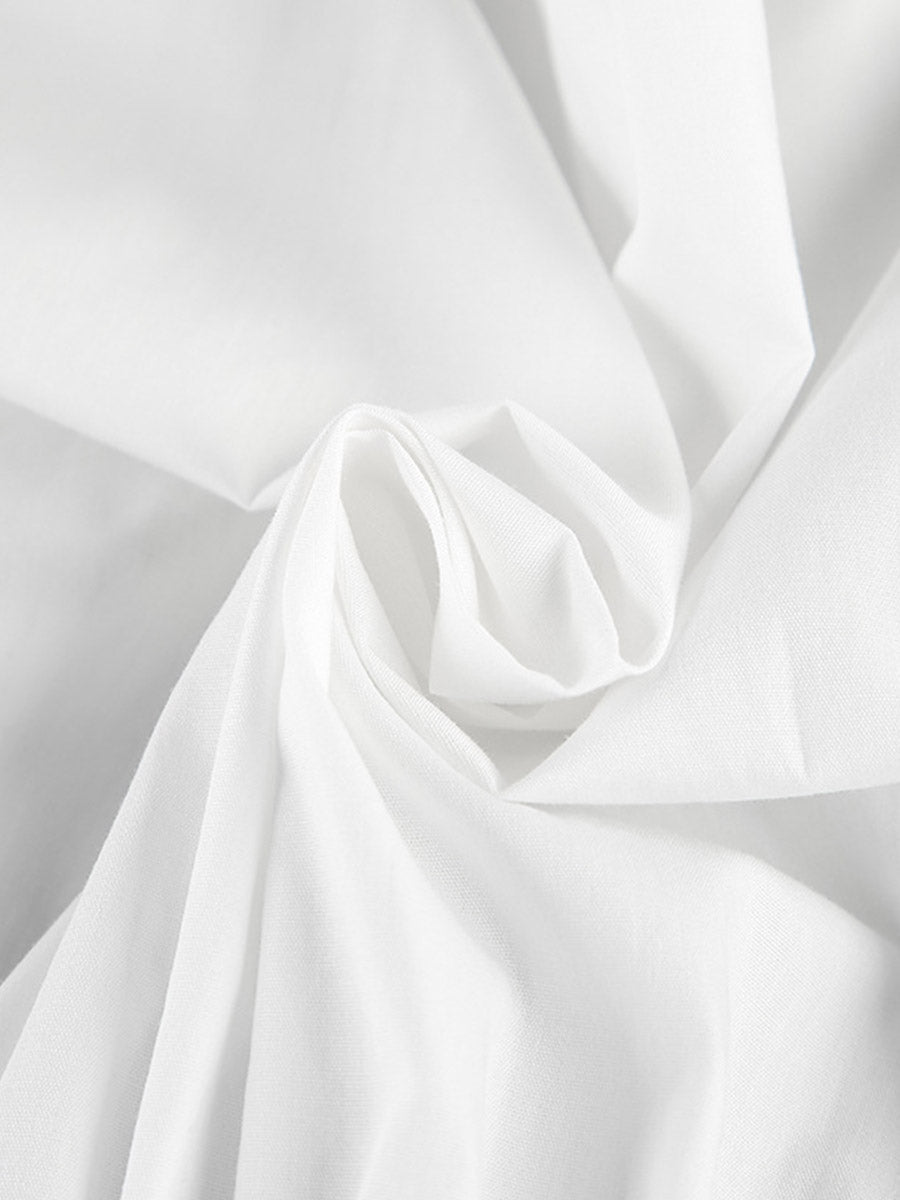 Elasticated Waist High Waisted Pleated Solid Color Split-Joint Tied Waist Round-Neck Blouses&Shirts Tops