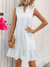 A-Line Loose Pleated Solid Color Split-Joint V-Neck Mini Dresses