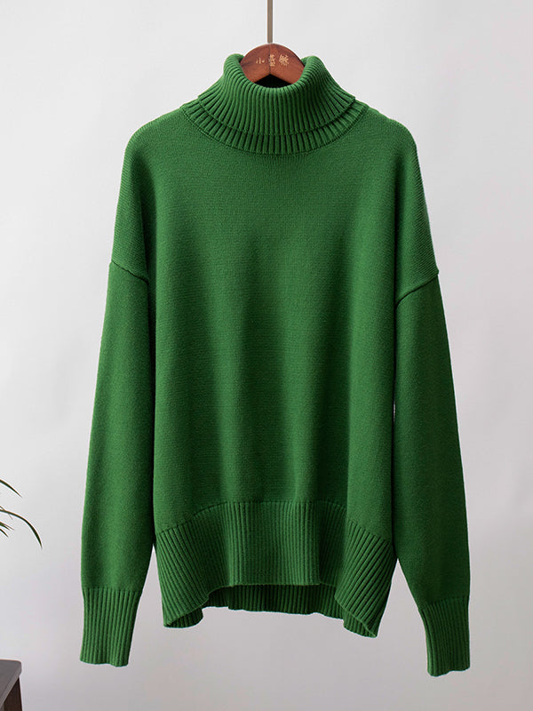 Long Sleeves Loose Solid Color High Neck Knitwear Pullovers Sweater Sweater Tops