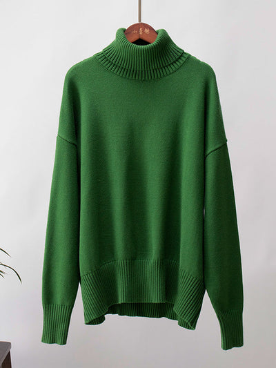 Long Sleeves Loose Solid Color High Neck Knitwear Pullovers Sweater Sweater Tops