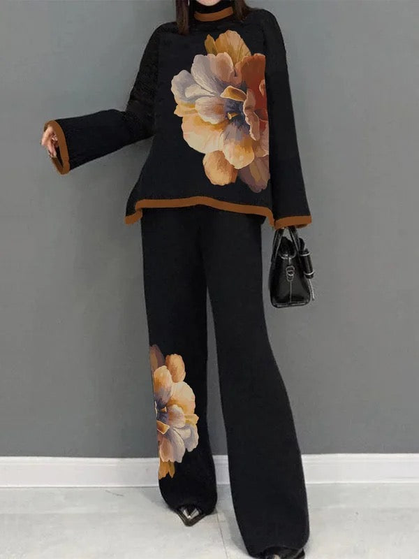 High Waisted Loose Flower Print Pants Trousers