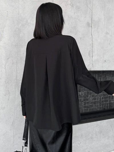 Hipster Long Sleeves Buttoned Falbala Ruffled Solid Color Split-Joint Lapel Blouses&Shirts Tops