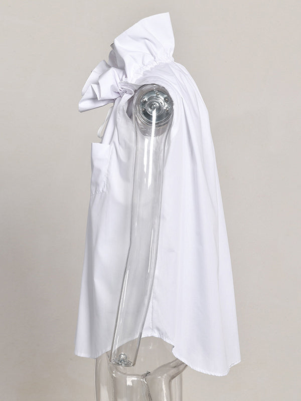 Loose Sleeveless Buttoned Drawstring Pleated Solid Color Stand Collar Vest Top