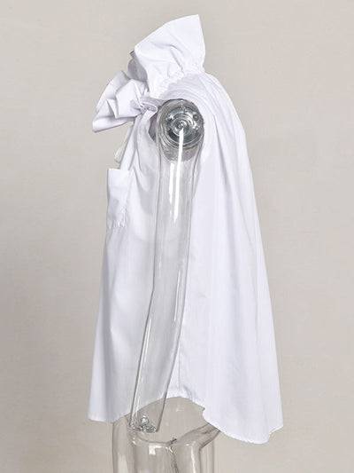 Loose Sleeveless Buttoned Drawstring Pleated Solid Color Stand Collar Vest Top