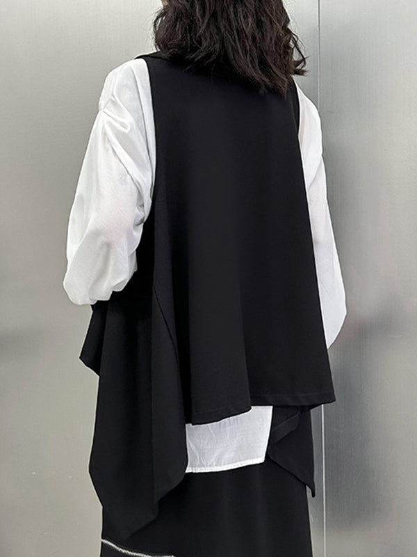 Irregularity Loose Pockets Solid Color Heaps Collar T-Shirts Vest Top