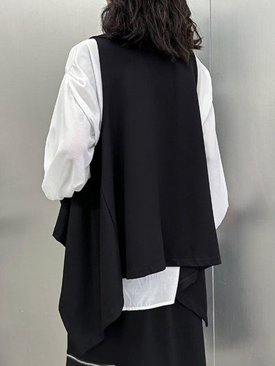 Irregularity Loose Pockets Solid Color Heaps Collar T-Shirts Vest Top