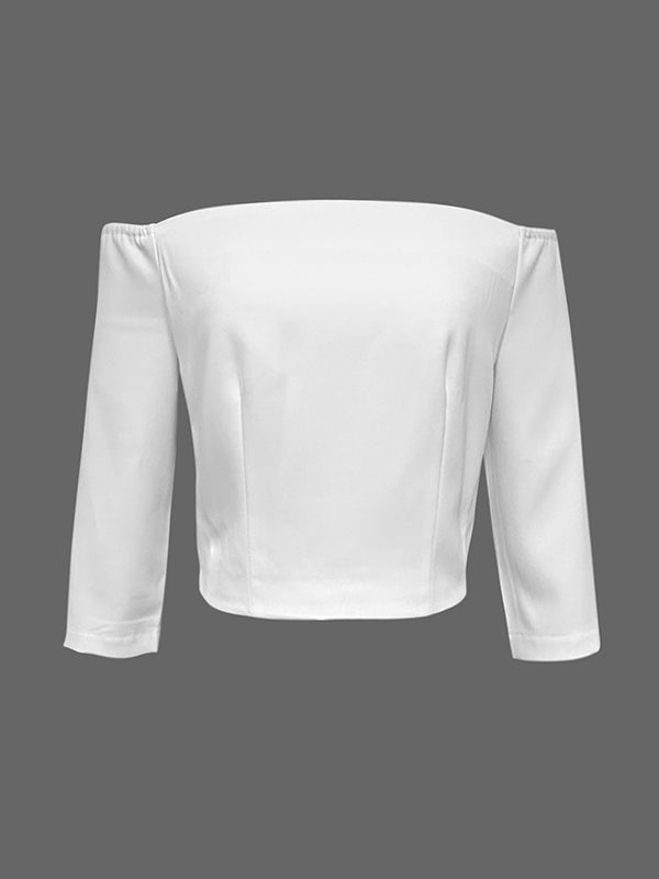 Half Sleeves Solid Color Split-Joint Off-The-Shoulder T-Shirts Tops