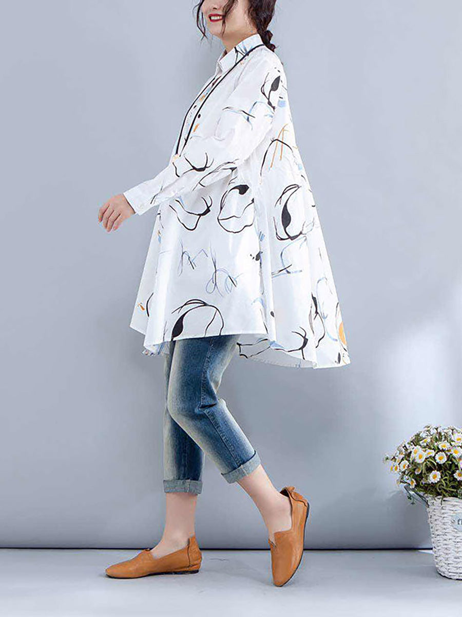 Plus Size Printed Single Breasted Polo Collar Shirt