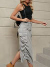A-Line Buttoned Drawstring Pockets Solid Color Split-Side Skirts Bottoms