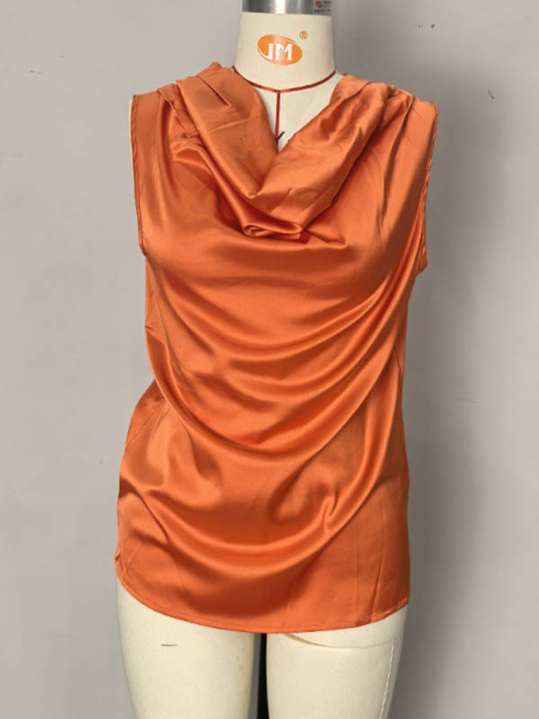 Loose Sleeveless Pleated Solid Color V-Neck Vest Top