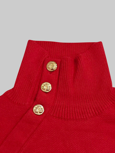Long Sleeves Loose Beaded Solid Color Split-Side High Neck Sweater Tops