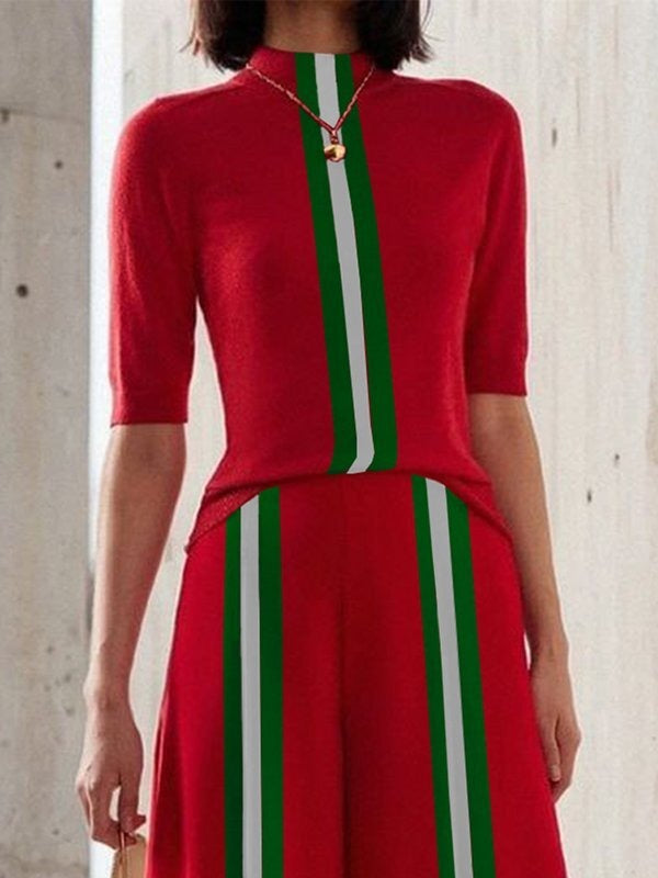 Half Sleeves Skinny Contrast Color Mock Neck T-Shirts Tops