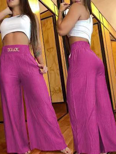 High Waisted Loose Chains Elasticity Pleated Pockets Pants Trousers