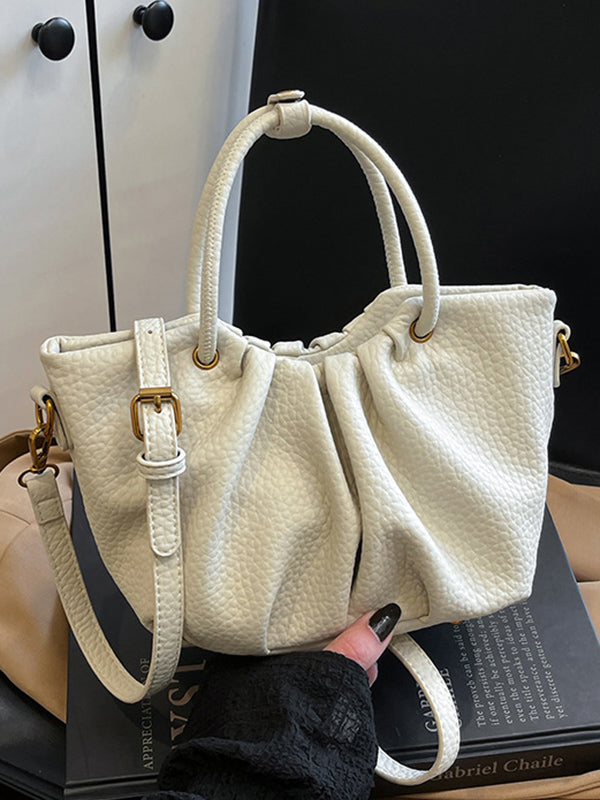 Pleated Solid Color Zipper Crossbody Bags Handbags