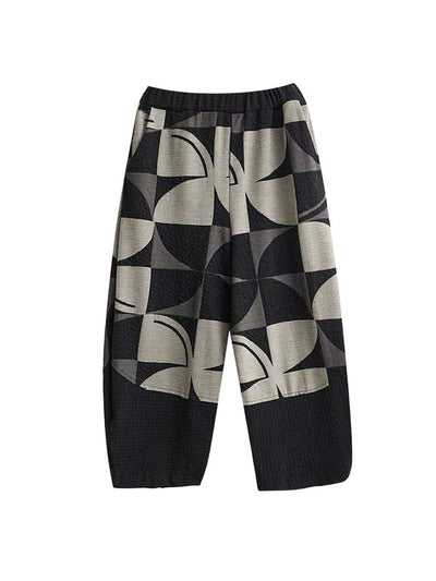 Long Sleeves Asymmetric Buttoned Printed Stand Collar Sweatshirt Top + Harem Pants Pants Bottom Two Pieces Set