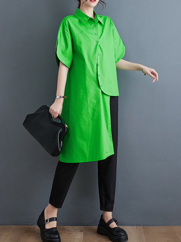 Irregular Clipping Solid Color Lapel Shirts Tops