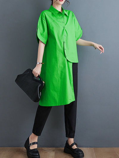 Irregular Clipping Solid Color Lapel Shirts Tops