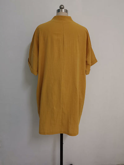 A-Line High Waisted Pockets Solid Color Split-Joint V-Neck Mini Dresses