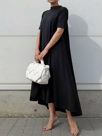 High-Low Short Sleeves Solid Color Maxi Dresses