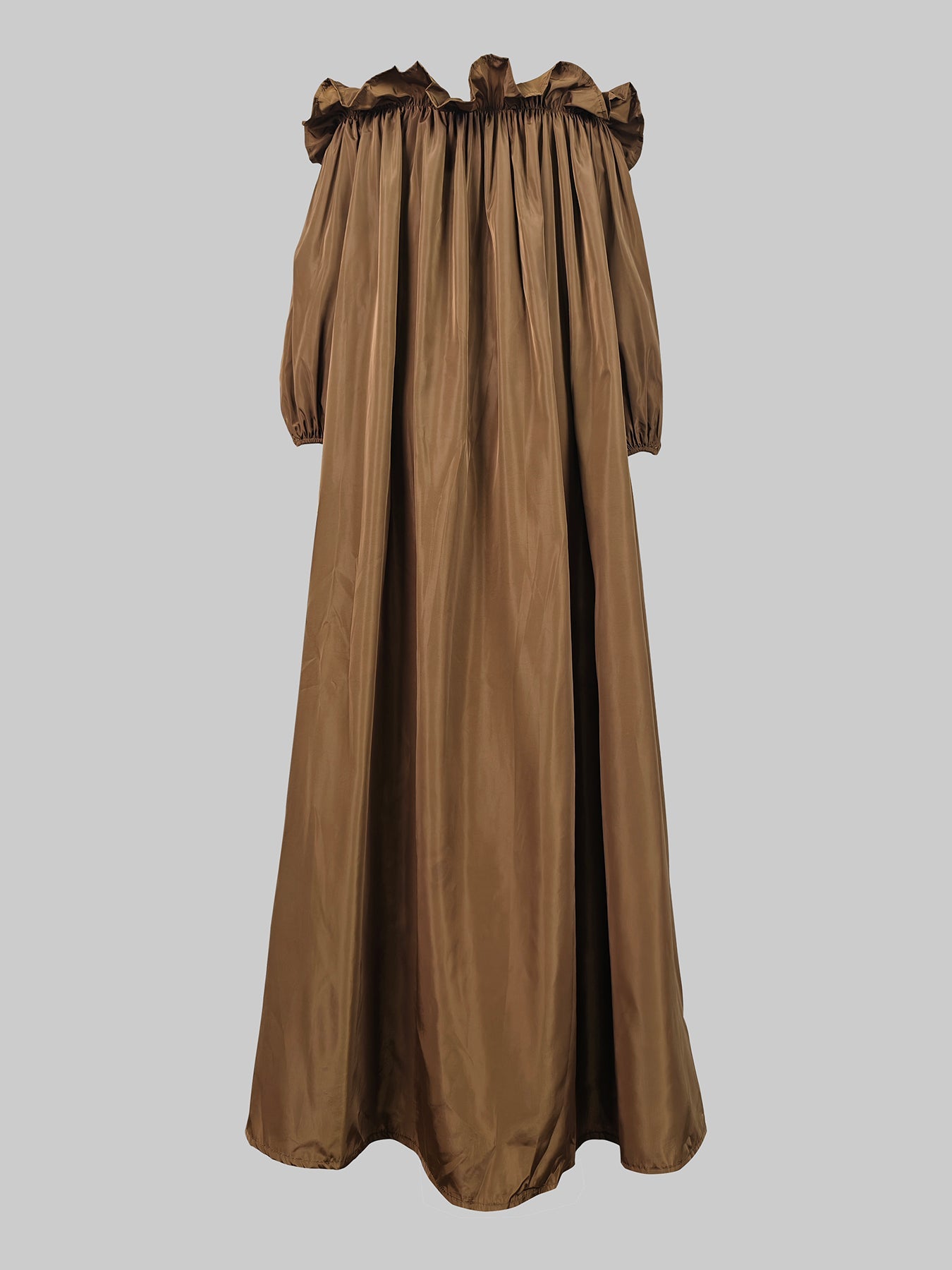 Loose Puff Sleeves Falbala Pleated Solid Color Off-The-Shoulder Maxi Dresses