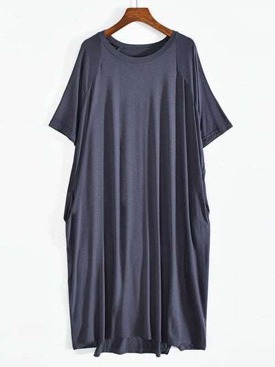 Simple Loose Half Sleeves Solid Color Round-Neck Pajamas Dress