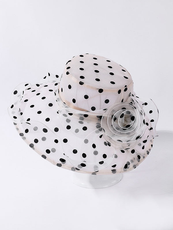 Flower Shape Gauze Polka Dot See-Through Split-Joint Sun Hat