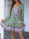 A-Line Loose Buttoned Contrast Color Flower Print Pleated V-Neck Mini Dresses
