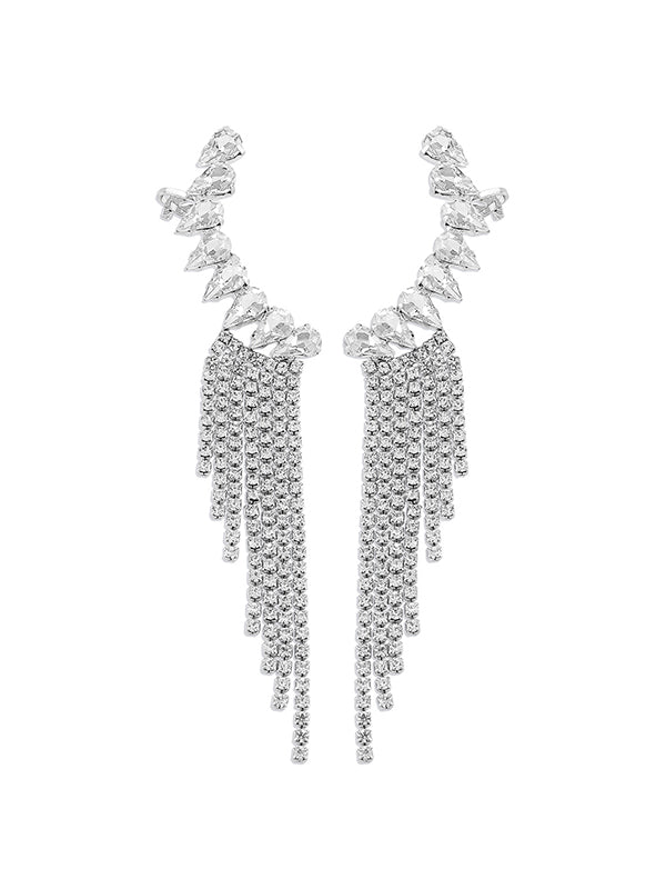 Geometric Rhine Stones Tasseled Drop Earrings