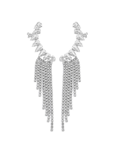 Geometric Rhine Stones Tasseled Drop Earrings