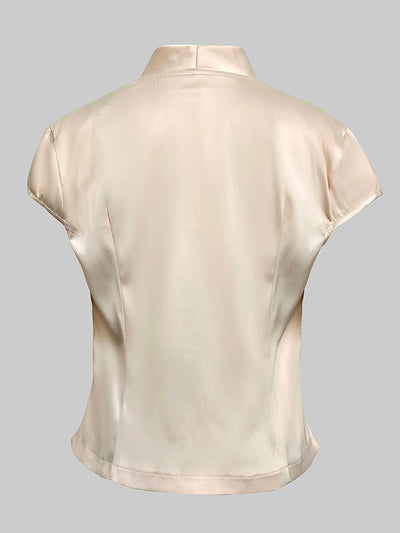 Cap Sleeve Loose Buttoned Solid Color V-Neck Vest Top