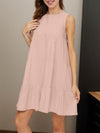 A-Line Loose Pleated Solid Color Split-Joint Round-Neck Mini Dresses