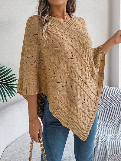 Half Sleeves Loose Solid Color V-Neck Cape